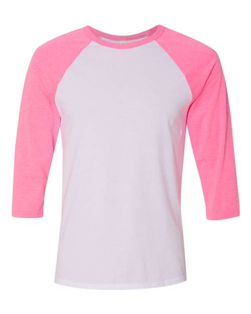 White/ Neon Pink - BELLA + CANVAS 3200 - Size: 2XL