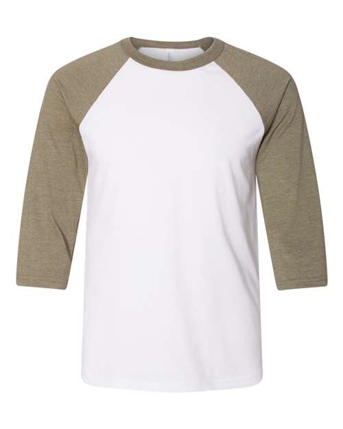 White/ Heather Olive - BELLA + CANVAS 3200 - Size: S